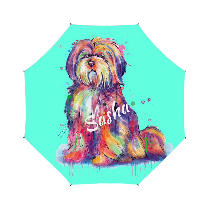 Custom Pet Name Personalized Watercolor Tibetan Terrier DogSemi-Automatic Foldable Umbrella