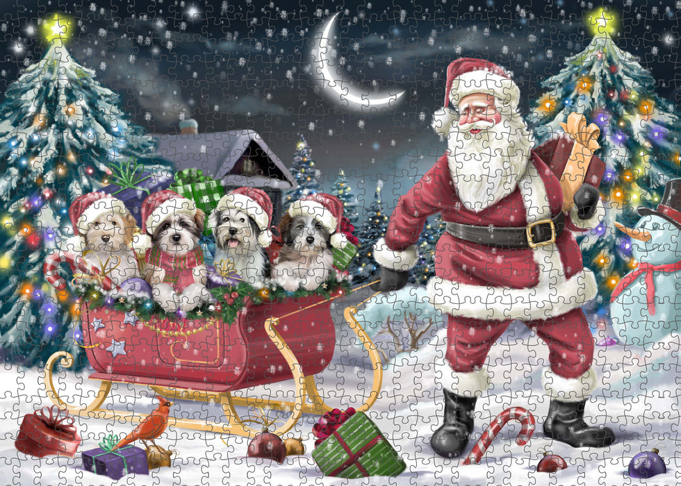 Christmas Santa Sled Tibetan Terrier Dogs Portrait Jigsaw Puzzle for Adults Animal Interlocking Puzzle Game Unique Gift for Dog Lover's with Metal Tin Box