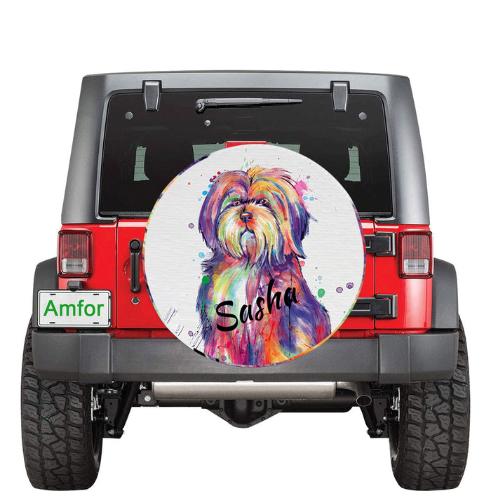 Custom Pet Name Personalized Watercolor Tibetan Terrier Dog Car Tire Cover