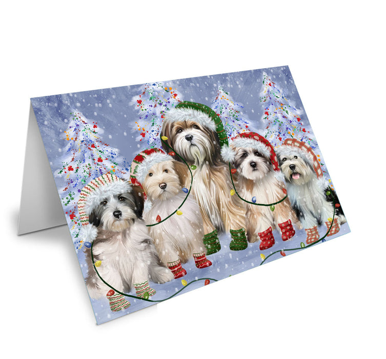 Christmas Lights and Tibetan Terrier Dogs Handmade Artwork Assorted Pets Greeting Cards and Note Cards with Envelopes for All Occasions and Holiday Seasons