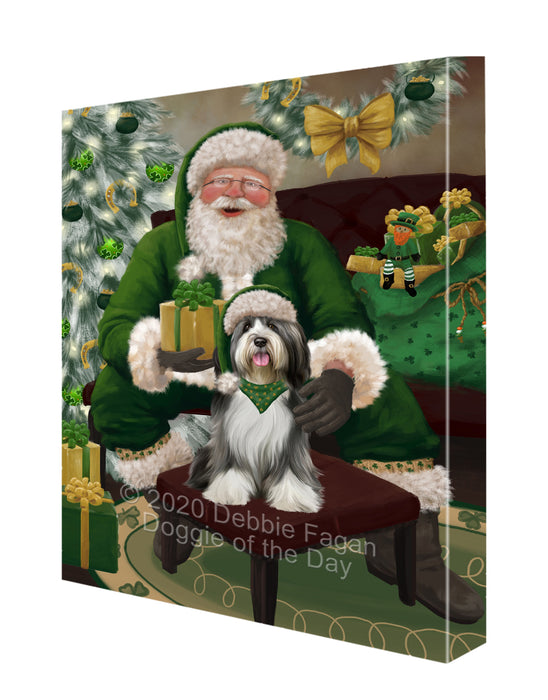 Christmas Irish Santa with Gift and Tibetan Terrier Dog Canvas Print Wall Art Décor CVS148130
