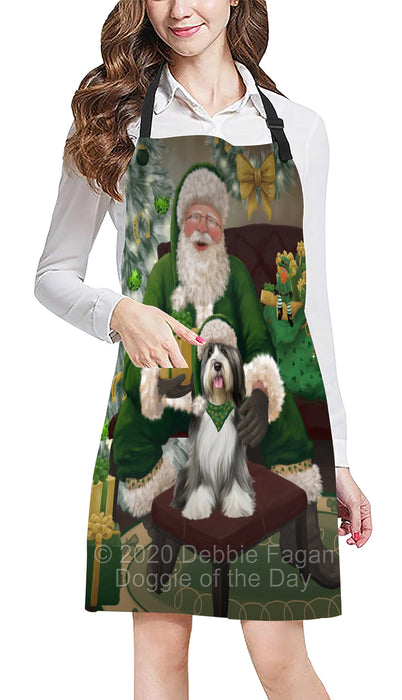 Christmas Irish Santa with Gift and Tibetan Terrier Dog Apron Apron-48352