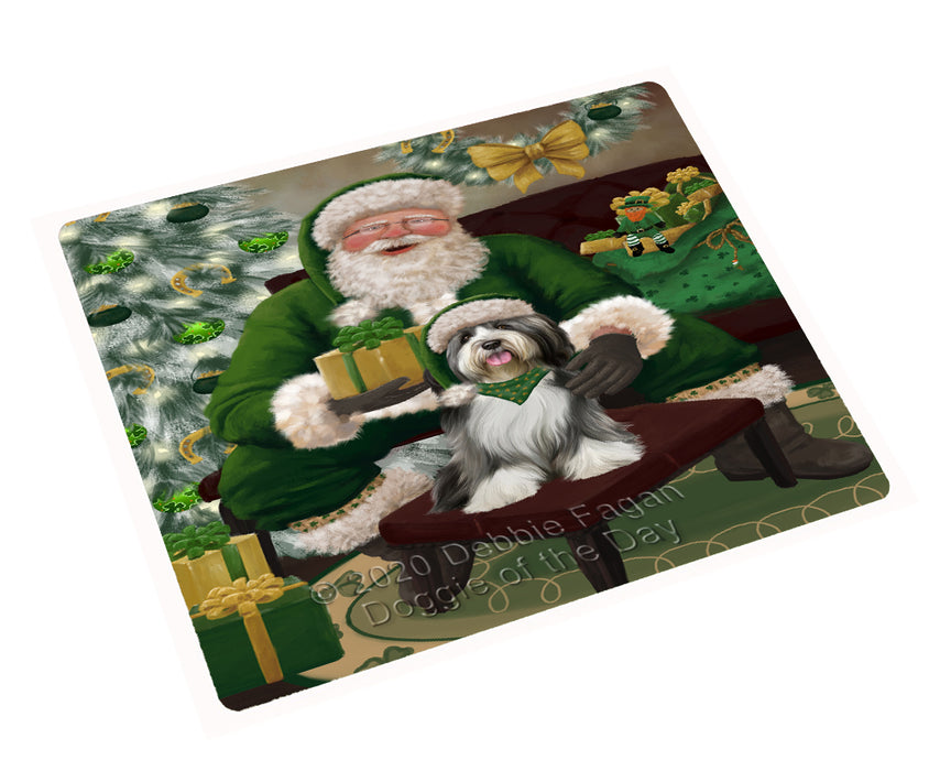 Christmas Irish Santa with Gift and Tibetan Terrier Dog Cutting Board - Easy Grip Non-Slip Dishwasher Safe Chopping Board Vegetables C78481
