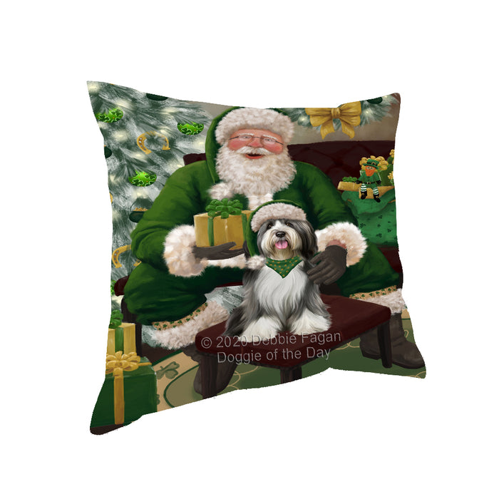 Christmas Irish Santa with Gift and Tibetan Terrier Dog Pillow PIL86988