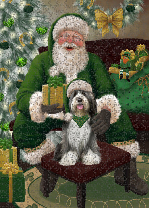 Christmas Irish Santa with Gift and Tibetan Terrier Dog Puzzle with Photo Tin PUZL100604