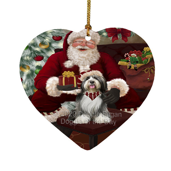 Santa's Christmas Surprise Tibetan Terrier Dog Heart Christmas Ornament RFPOR58416