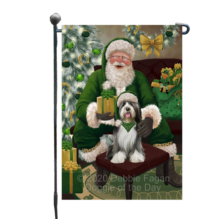Christmas Irish Santa with Gift and Tibetan Terrier Dog Garden Flag GFLG66692