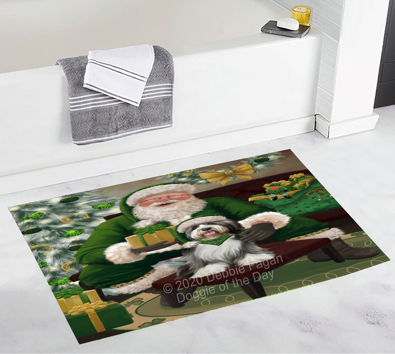 Christmas Irish Santa with Gift and Tibetan Terrier Dog Bath Mat BRUG54184