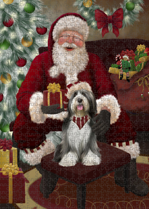 Santa's Christmas Surprise Tibetan Terrier Dog Puzzle with Photo Tin PUZL100996