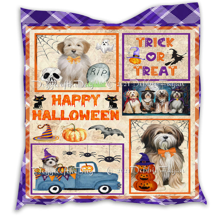 Happy Halloween Trick or Treat Pumpkin Tibetan Terrier Dogs Lightweight Soft Bedspread Coverlet Bedding Quilt QUILT61136