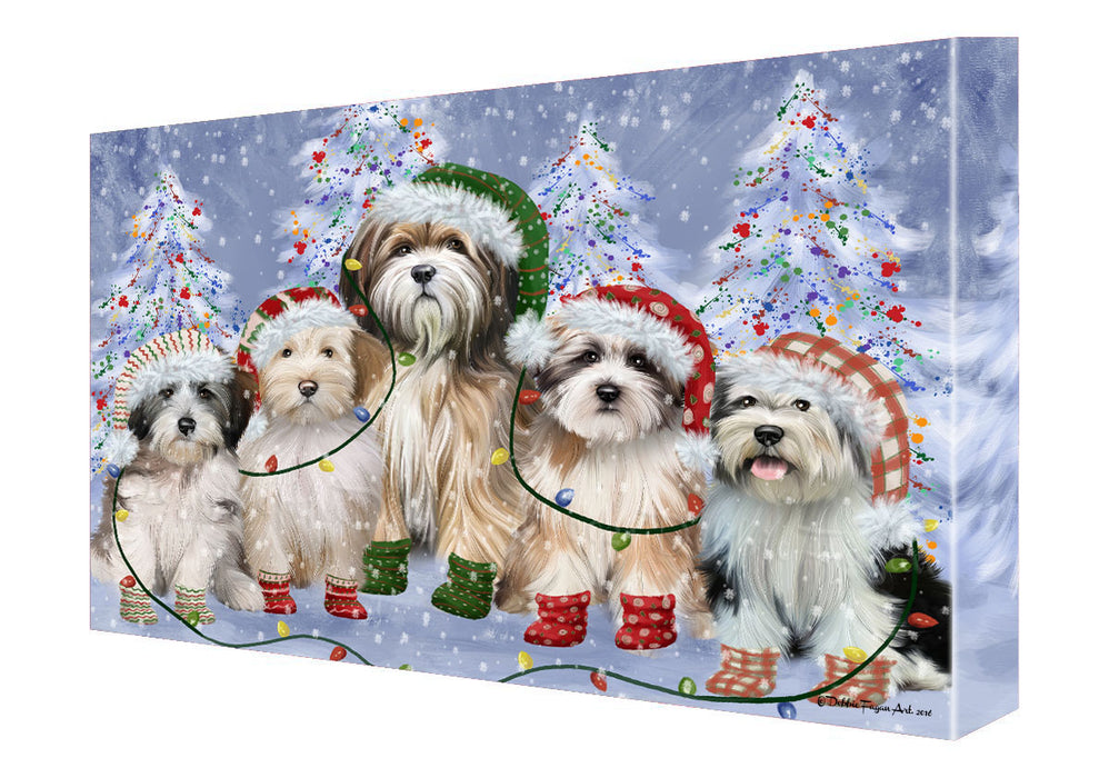 Christmas Lights and Tibetan Terrier Dogs Canvas Wall Art - Premium Quality Ready to Hang Room Decor Wall Art Canvas - Unique Animal Printed Digital Painting for Decoration