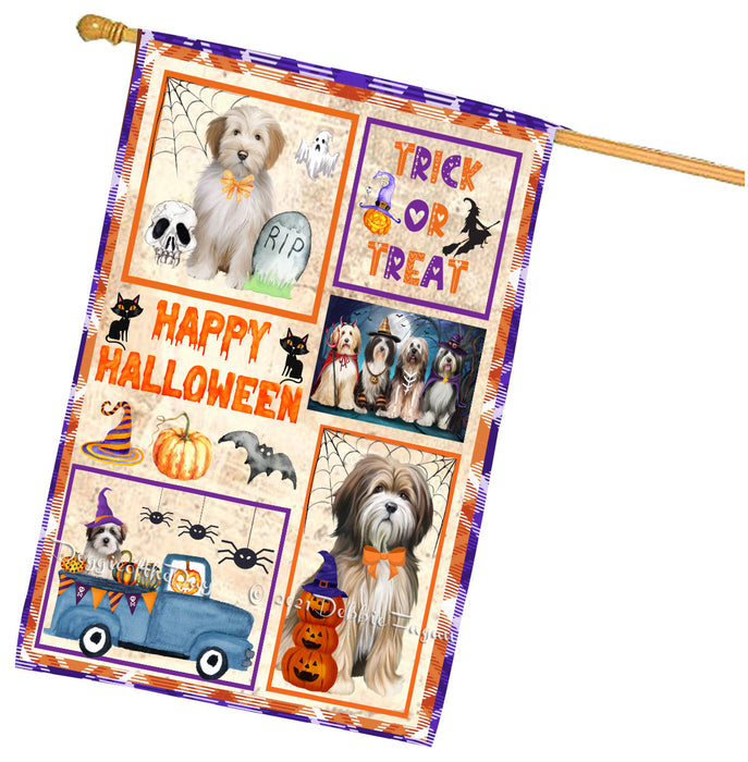 Happy Halloween Trick or Treat Tibetan Terrier Dogs House Flag Outdoor Decorative Double Sided Pet Portrait Weather Resistant Premium Quality Animal Printed Home Decorative Flags 100% Polyester
