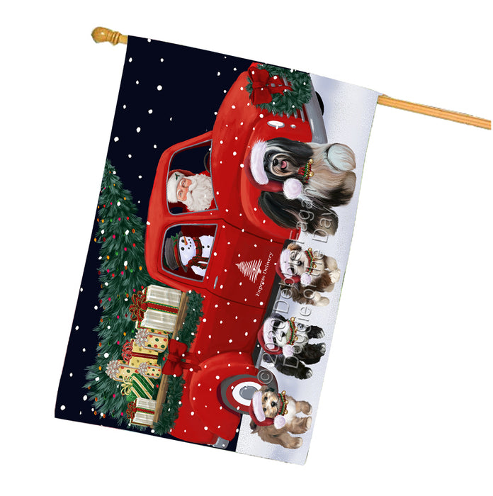 Christmas Express Delivery Red Truck Running Tibetan Terrier Dogs House Flag FLG66557