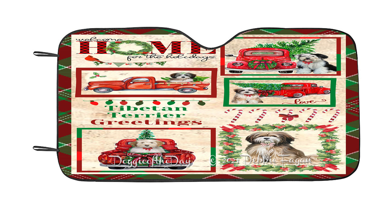 Welcome Home for Christmas Holidays Tibetan Terrier Dogs Car Sun Shade Cover Curtain