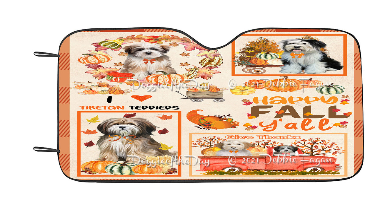 Happy Fall Y'all Pumpkin Tibetan Terrier Dogs Car Sun Shade Cover Curtain