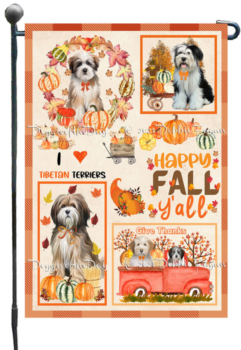 Happy Fall Y'all Pumpkin Tibetan Terrier Dogs Garden Flags- Outdoor Double Sided Garden Yard Porch Lawn Spring Decorative Vertical Home Flags 12 1/2"w x 18"h