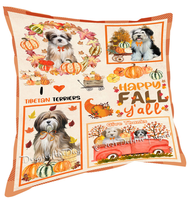 Happy Fall Y'all Pumpkin Tibetan Terrier Dogs Pillow with Top Quality High-Resolution Images - Ultra Soft Pet Pillows for Sleeping - Reversible & Comfort - Ideal Gift for Dog Lover - Cushion for Sofa Couch Bed - 100% Polyester