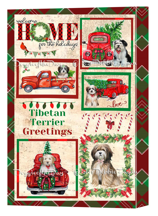 Welcome Home for Christmas Holidays Tibetan Terrier Dogs Canvas Wall Art Decor - Premium Quality Canvas Wall Art for Living Room Bedroom Home Office Decor Ready to Hang CVS149966