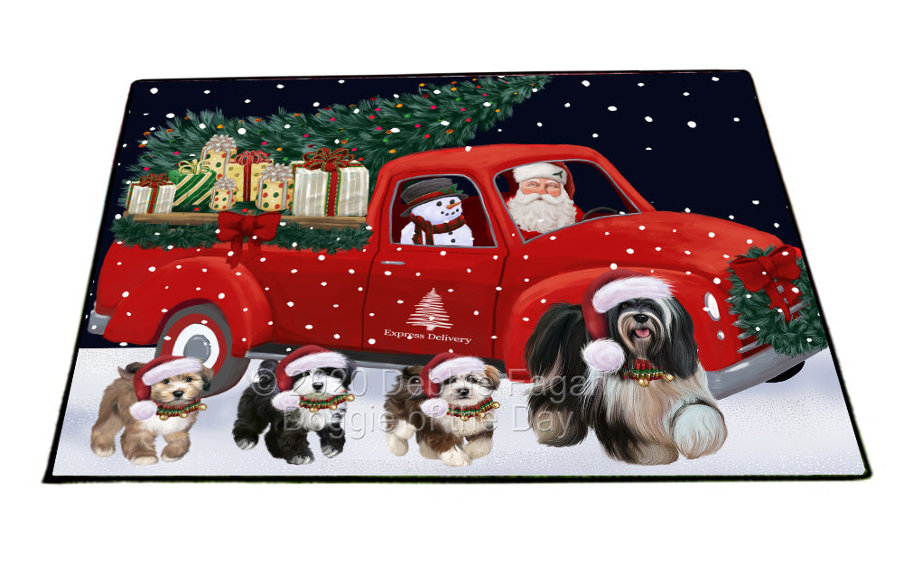 Christmas Express Delivery Red Truck Running Tibetan Terrier Dogs Indoor/Outdoor Welcome Floormat - Premium Quality Washable Anti-Slip Doormat Rug FLMS56728