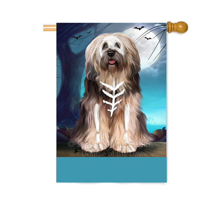 Personalized Happy Halloween Trick or Treat Tibetan Terrier Dog Skeleton Custom House Flag FLG64236
