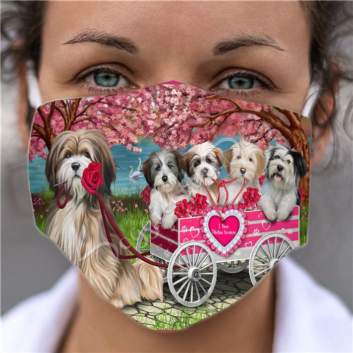 I Love Tibetan Terrier Dogs in a Cart Face Mask FM48191