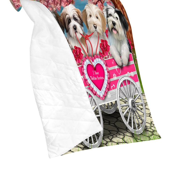 I Love Tibetan Terrier Dogs in a Cart Quilt
