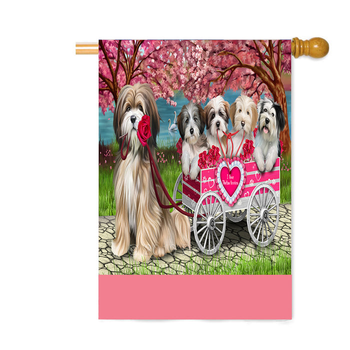 Personalized I Love Tibetan Terrier Dogs in a Cart Custom House Flag FLG-DOTD-A62250