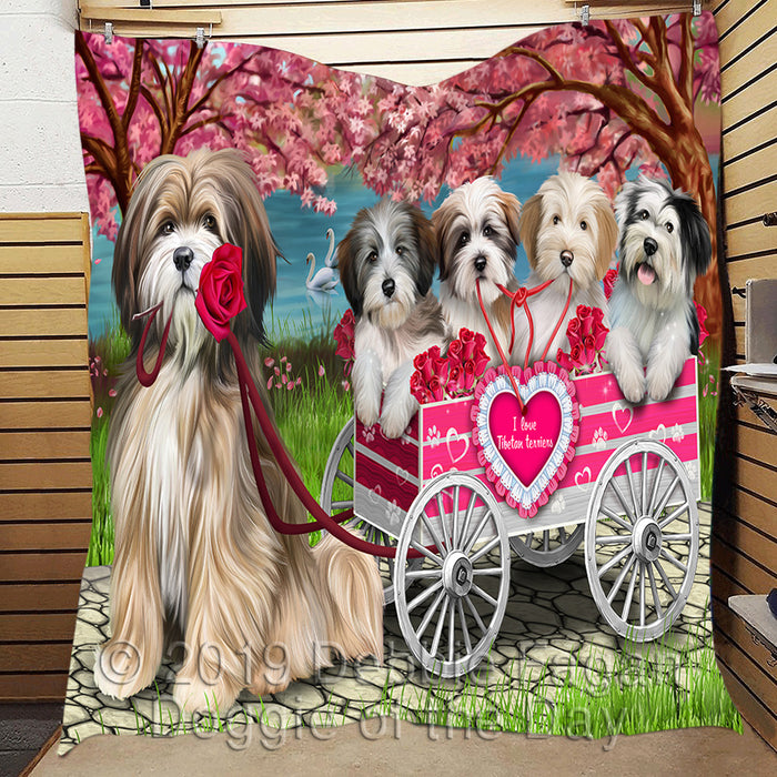 I Love Tibetan Terrier Dogs in a Cart Quilt