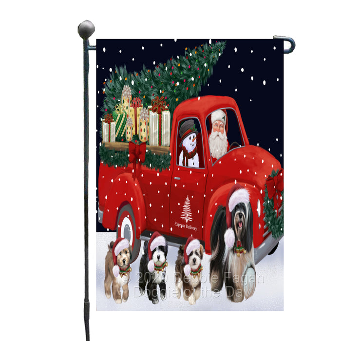 Christmas Express Delivery Red Truck Running Tibetan Terrier Dogs Garden Flag GFLG66501