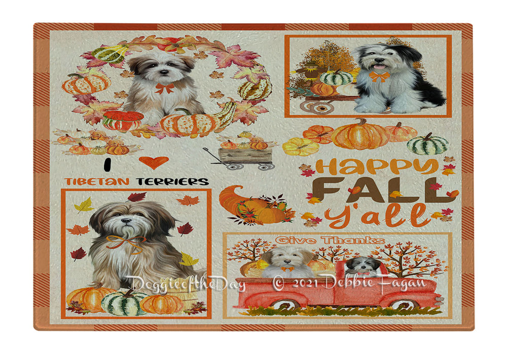 Happy Fall Y'all Pumpkin Tibetan Terrier Dogs Cutting Board - Easy Grip Non-Slip Dishwasher Safe Chopping Board Vegetables C80026