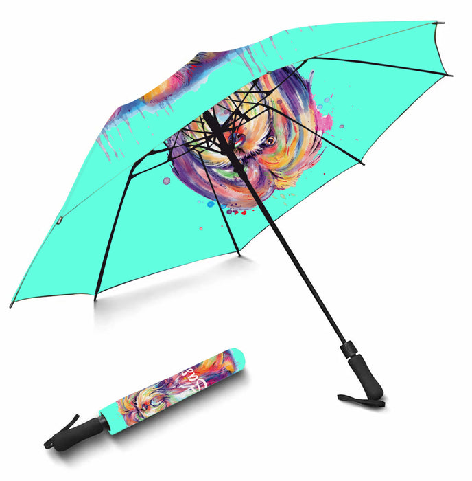 Custom Pet Name Personalized Watercolor Tibetan Terrier DogSemi-Automatic Foldable Umbrella