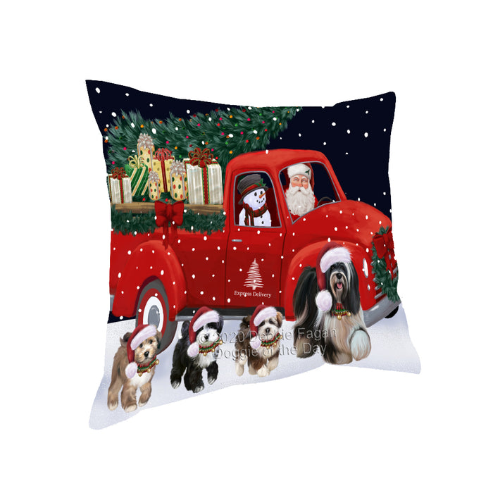 Christmas Express Delivery Red Truck Running Tibetan Terrier Dogs Pillow PIL86224
