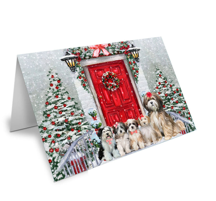 Christmas Holiday Welcome Tibetan Terrier Dog Handmade Artwork Assorted Pets Greeting Cards and Note Cards with Envelopes for All Occasions and Holiday Seasons