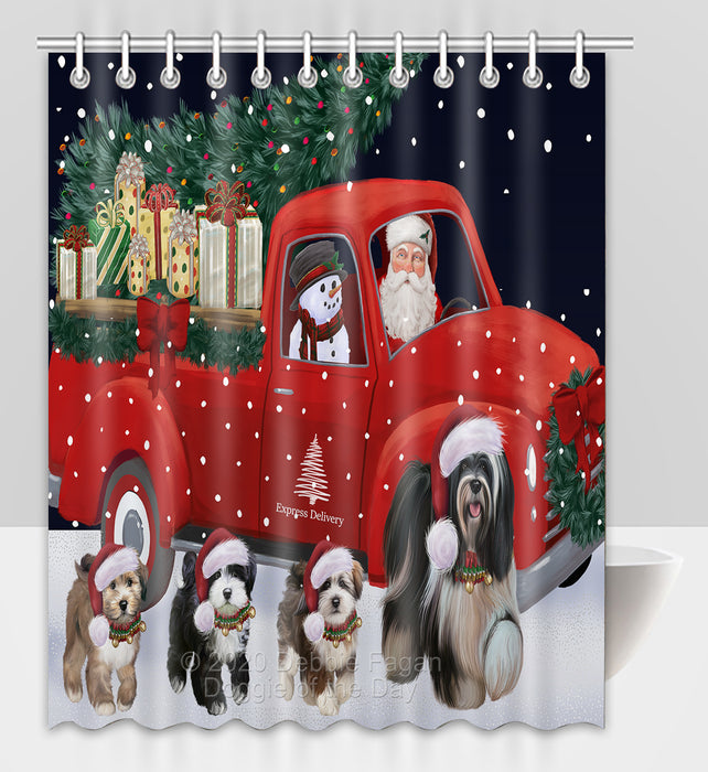 Christmas Express Delivery Red Truck Running Tibetan Terrier Dogs Shower Curtain Bathroom Accessories Decor Bath Tub Screens