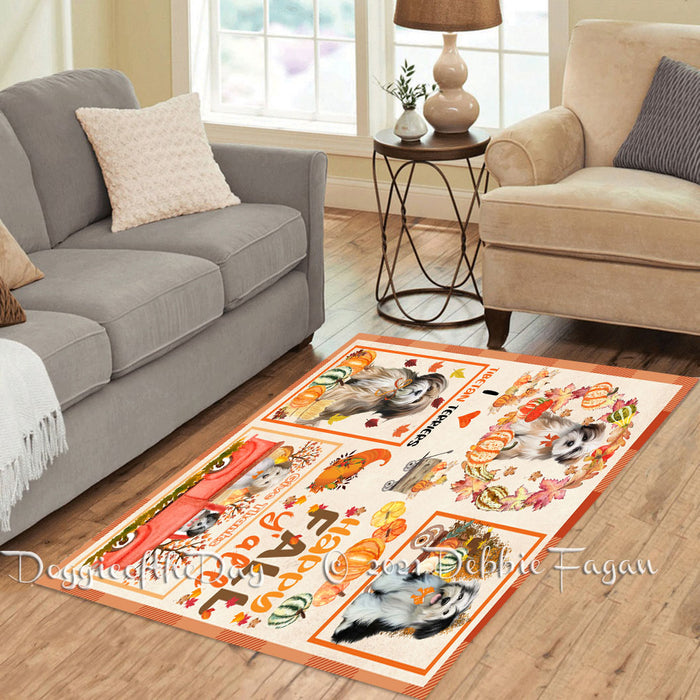 Happy Fall Y'all Pumpkin Tibetan Terrier Dogs Polyester Living Room Carpet Area Rug ARUG67181