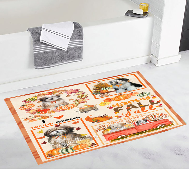 Happy Fall Y'all Pumpkin Tibetan Terrier Dogs Bathroom Rugs with Non Slip Soft Bath Mat for Tub BRUG55336