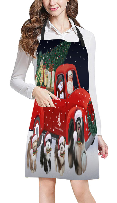 Christmas Express Delivery Red Truck Running Tibetan Terrier Dogs Apron Apron-48161