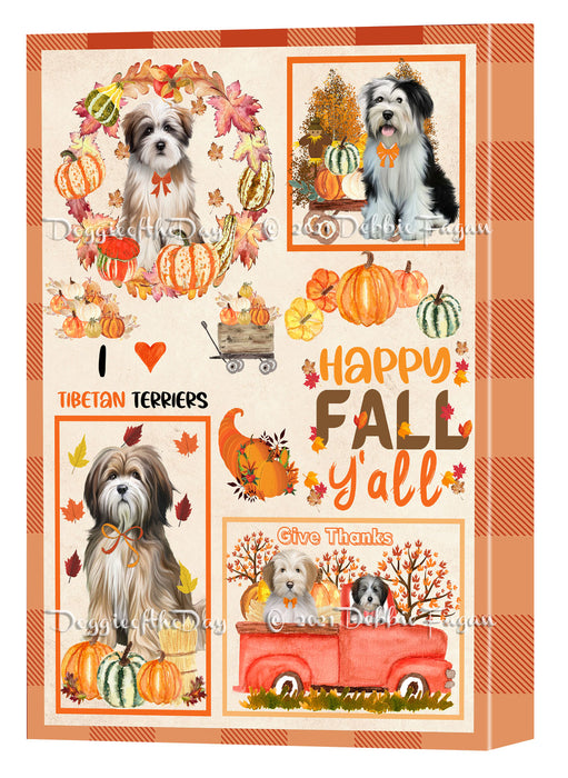 Happy Fall Y'all Pumpkin Tibetan Terrier Dogs Canvas Wall Art - Premium Quality Ready to Hang Room Decor Wall Art Canvas - Unique Animal Printed Digital Painting for Decoration