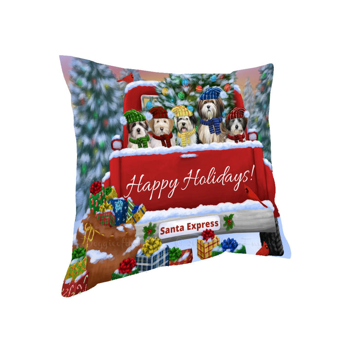 Christmas Red Truck Travlin Home for the Holidays Tibetan Terrier Dogs Pillow with Top Quality High-Resolution Images - Ultra Soft Pet Pillows for Sleeping - Reversible & Comfort - Ideal Gift for Dog Lover - Cushion for Sofa Couch Bed - 100% Polyester