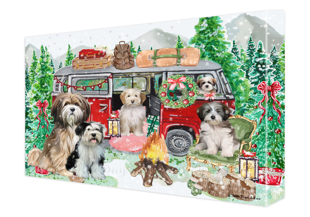 Christmas Time Camping with Tibetan Terrier Dogs Canvas Wall Art - Premium Quality Ready to Hang Room Decor Wall Art Canvas - Unique Animal Printed Digital Painting for Decoration
