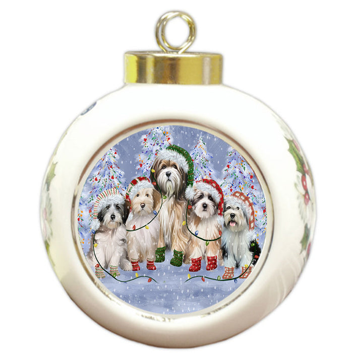 Christmas Lights and Tibetan Terrier Dogs Round Ball Christmas Ornament Pet Decorative Hanging Ornaments for Christmas X-mas Tree Decorations - 3" Round Ceramic Ornament