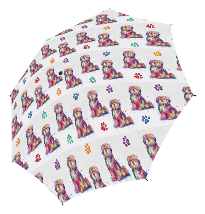 Watercolor Mini Tibetan Terrier DogsSemi-Automatic Foldable Umbrella