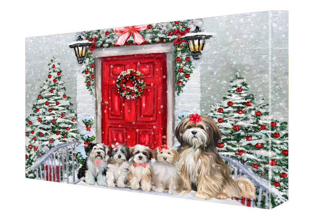 Christmas Holiday Welcome Tibetan Terrier Dogs Canvas Wall Art - Premium Quality Ready to Hang Room Decor Wall Art Canvas - Unique Animal Printed Digital Painting for Decoration