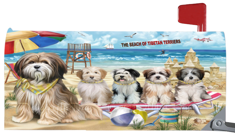 Pet Friendly Beach Tibetan Terrier Dogs Magnetic Mailbox Cover Both Sides Pet Theme Printed Decorative Letter Box Wrap Case Postbox Thick Magnetic Vinyl Material