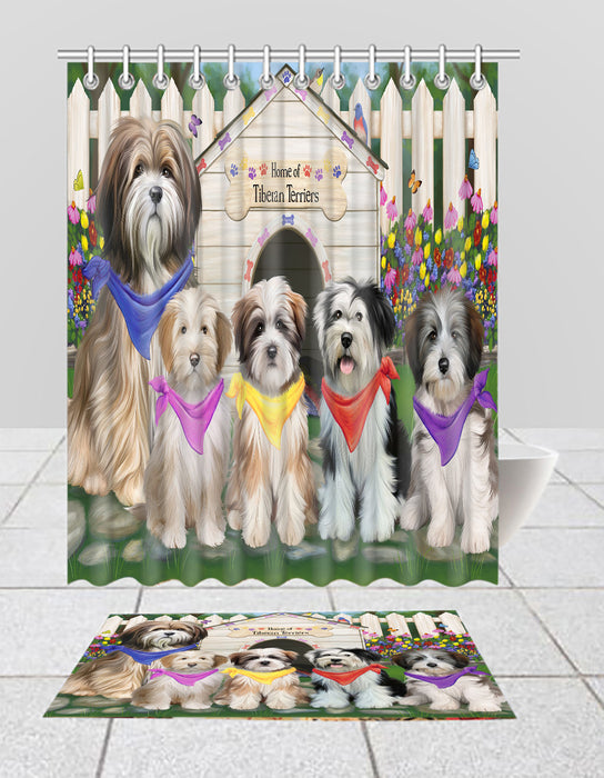 Spring Dog House Tibetan Terrier Dogs Bath Mat and Shower Curtain Combo