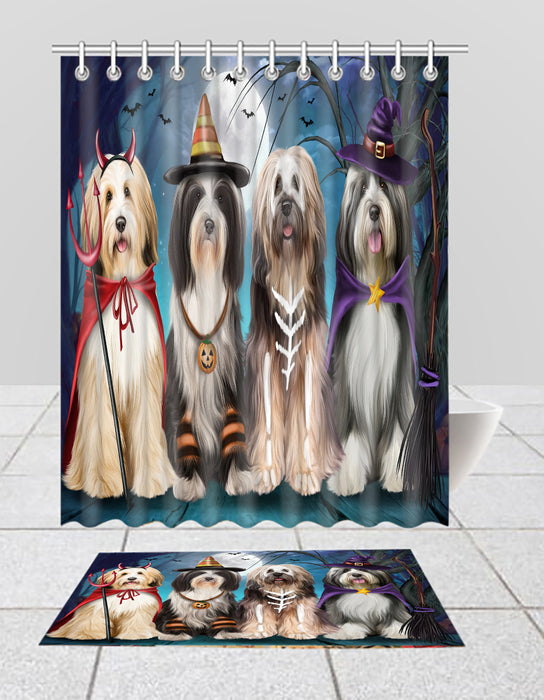 Halloween Trick or Teat Tibetan Terrier Dogs Bath Mat and Shower Curtain Combo