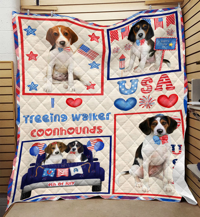 4th of July Independence Day I Love USA Treeing Walker Coonhound Dogs Quilt Bed Coverlet Bedspread - Pets Comforter Unique One-side Animal Printing - Soft Lightweight Durable Washable Polyester Quilt