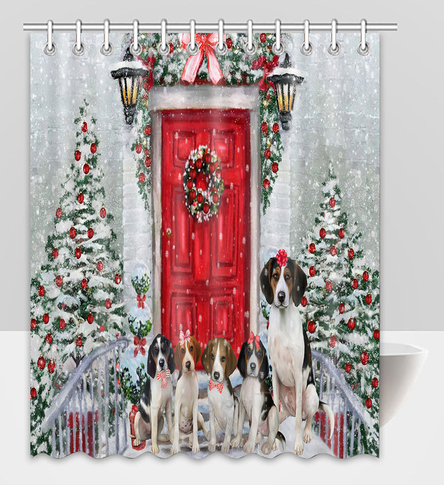 Christmas Holiday Welcome Treeing Walker Coonhound Dogs Shower Curtain Pet Painting Bathtub Curtain Waterproof Polyester One-Side Printing Decor Bath Tub Curtain for Bathroom with Hooks