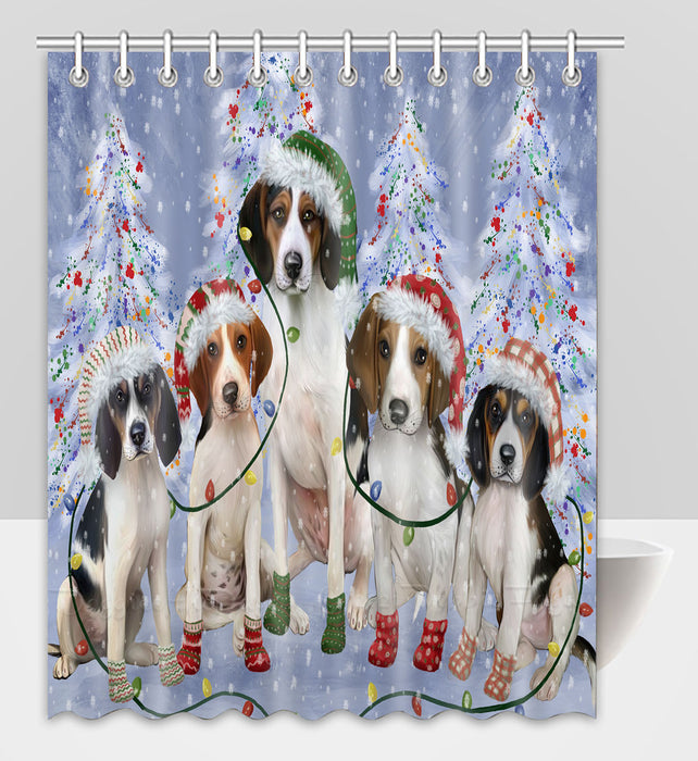 Christmas Lights and Treeing Walker Coonhound Dogs Shower Curtain Pet Painting Bathtub Curtain Waterproof Polyester One-Side Printing Decor Bath Tub Curtain for Bathroom with Hooks