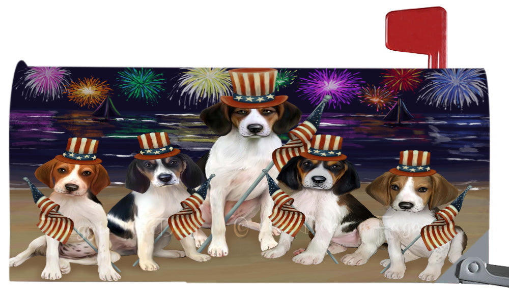 4th of July Independence Day Treeing Walker Coonhound Dogs Magnetic Mailbox Cover Both Sides Pet Theme Printed Decorative Letter Box Wrap Case Postbox Thick Magnetic Vinyl Material